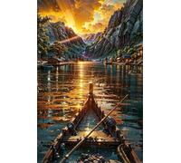 Puzzle 50 Pezzi, Puzzle per Adulti Alba Montagne Barca 35x25 cm, Impossibile Difficile Puzzles Impegnativo Come Regalo e Decorazione per Pareti