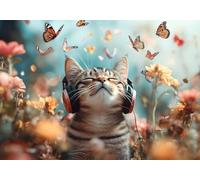 Puzzle 50 Pieces Gatto che ascolta musica Puzzle Impossibili Giocattolo Intellettuale Adatto per Adulti O Bambini Sopra I 14 Anni, Calma La Tua Mente Riduce Lo Stress Di Lavoro Idea Regalo Donna R-6