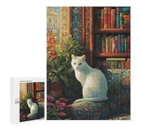 Puzzle 500 PCS Cozy Reading Nook with White Cat Puzzle Per Adulti Che Migliorano La Memoria, Impegnativi Da Completare, Regali Di Natale E Compleanno 500 PCS