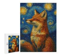 Puzzle 500 PCS Fox in Starry Night Style Puzzle Per Adolescenti Giochi Rilassanti Sfida Difficile Regali Unici Per Compleanno E Natale 500 PCS