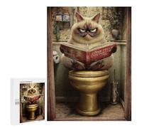 Puzzle 500 PCS Grumpy Cat Reading Book on Toilet Puzzle Per Adolescenti Migliora La Memoria Allena Il Cervello E Le Mani Giocattoli Avvincenti Per Coltivare La Pazienza 500 PCS