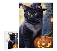 Puzzle 500 PCS Halloween Black Cat with Jack-o'-Lantern-5 Puzzle Per Adulti Puzzle Regalo Di Compleanno Difficile E Sfida Gioco Impegnativo Regali 500 PCS