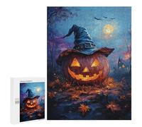 Puzzle 500 PCS Halloween Jack-o'-Lantern with Witch Hat-1 Puzzle Per Adolescenti Migliorano La Memoria Difficili E Stimolanti Rompicapo Giochi Per Famiglie 500 PCS