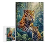 Puzzle 500 PCS Jaguar with Cub in Forest Puzzle Per Adolescenti Giochi Rilassanti Sfida Difficile Regali Unici Per Compleanno E Natale 500 PCS