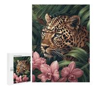 Puzzle 500 PCS Jungle Leopard with Pink Flowers Puzzle Per Adulti Schema Di Assemblaggio Sfida Educativa Regali Di Compleanno E Unici 500 PCS