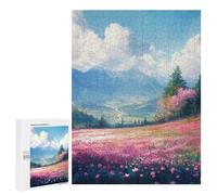 Puzzle 500 PCS Mountain Valley with Pink Flowers Puzzle Per Adolescenti Migliora La Memoria Allena Il Cervello E Le Mani Giocattoli Avvincenti Per Coltivare La Pazienza 500 PCS