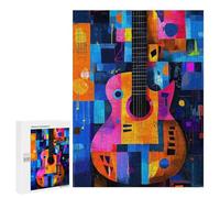 Puzzle 500 PCS Per Adolescenti Expressionist Geometry Guitar - Vibrant Abstract Music Art Puzzle Per Adulti Giocattoli Antistress Decorazione Perfetta Regali Per La Riduzione Dello Stress 500 PCS