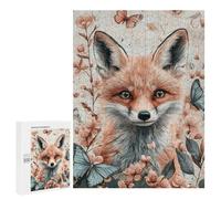 Puzzle 500 PCS Per Adolescenti Fox with Butterflies And Flowers I Puzzle Per Adolescenti Migliorano La Memoria Per Compleanno, Natale Regali Di Compleanno 500 PCS