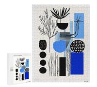 Puzzle 500 PCS Per Adolescenti Modern Blue & Black Abstract Botanical Art - Minimal Decor Puzzle Per Adulti Giochi Per Famiglie Regalo Di Compleanno Regalo Di Compleanno Unico 500 PCS