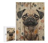 Puzzle 500 PCS Per Adolescenti Pug Portrait on Wood Panel Cute Dog Portrait Puzzle Per Adulti Giocattoli Antistress Decorazione Perfetta Regali Per La Riduzione Dello Stress 500 PCS