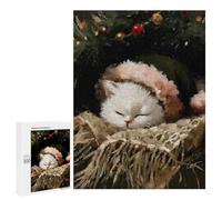 Puzzle 500 PCS Per Adolescenti Sleeping Cat in Santa Hat Painting Puzzle Per Adulti Giochi Rilassanti Perfetto Per Decorare E Regalare A Tutta La Famiglia 500 PCS
