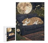 Puzzle 500 PCS Per Adolescenti Tabby Cat Sleeping Under The Moon Puzzle Per Adulti Giochi Rilassanti Quadri Da Parete Offerta Come Regalo Per Tutta La Famiglia 500 PCS