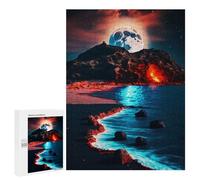 Puzzle 500 PCS per Adolescenti Volcano Beach at Moonlight Puzzle per Adulti Giochi Di Relax Vacanza A Casa Uccidere Il Tempo 500 PCS
