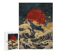 Puzzle 500 PCS Per Adolescenti Whale Riding Waves with Red Sun-1 Puzzle Per Adolescenti Analisi E Logica Allena Il Tuo Cervello E Le Tue Mani Gioco Di Sfida Unico 500 PCS