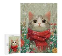 Puzzle 500 PCS Per Adolescenti Winter Cat with Red Scarf Puzzle Per Adolescenti Analisi E Logica Allena Il Tuo Cervello E Le Tue Mani Gioco Di Sfida Unico 500 PCS