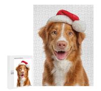 Puzzle 500 PCS Per Adulti Nova Scotia Duck Tolling Retriever Dog with Santa Hat Portrait Puzzle Per Adulti Gioco Pratico Decorazione Da Parete Aiuta Ad Allenare Il Cervello 500 PCS
