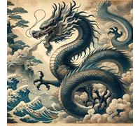 Puzzle 500 pezzi,45x45 cm puzzle per adulti,Un enigma impegnativo,Giochi di puzzles per tutta la famiglia, Regali per donne, Regali per uomini, Tema: Drago Onda Giapponese
