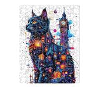 Puzzle 500 Pezzi Acquerello Gatto Città, Gioco Educativo e Stimolante, Sviluppare Memoria, Logica e Manualità, Giochi Rilassamento e Intelligence Puzzle per Adulti 500 Pezzi