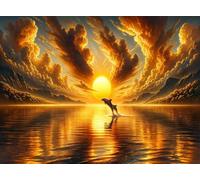 Puzzle 500 pezzi Giochi educativo e Giocattoli sfida Regalo Jigsaw puzzle classici per Adulti,DIY Puzzles Delfini del tramonto dorato,52x38 cm