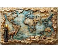 Puzzle 500 Pezzi Mappa Del Mondo Puzzle 500 Pezzi Legno per Adulti Giraffa, Splendidamente Confezionato in Una Scatola di Cartone, Trasportabile in Una Borsa a Rete per Regalo Donna 55x40 cm RXPT-9130