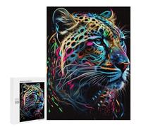 Puzzle 500 pezzi per adolescenti Neon Leopard Ritratto - 3 puzzle per adulti giochi di relax, un'opera d'arte per compleanno, Natale, 500 pezzi