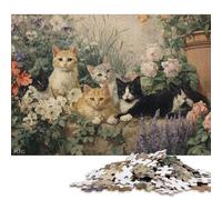 Puzzle 500 pezzi per adulti e bambini, motivo: gattini e fiori, 52 x 38 cm