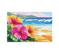 Puzzle 500 Pezzi Spiaggia Puzzle Estate Adulti Arte Grandi Dimensioni Jigsaw di Legno con una Scatola e Poster, Impossibili Jigsaw Gioco Familiare for Adulti, Home Decor Regalo Donna 52x38cm E-1251