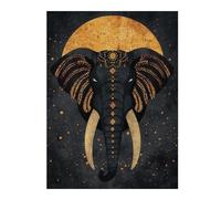 Puzzle 52x38cm/1000pcs Per Adolescenti Sacred Elephant Vector Portrait with Golden Moon Puzzle Per Adulti Gioco Per Famiglie Decorazione Per La Casa Per Compleanno, Natale 52x38cm/1000pcs