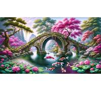 Puzzle 60 Pezzi per Adulti 40 x 28 cm,Ponte paesaggistico Koi Rompicapo Classico,Impossibile Difficile Sfidanti Puzzles Gioco di Famiglia e Decorazione Murale