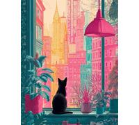 Puzzle 70 Pezzi Arte Gatto della città, 35x25cm Fai Da Te Puzzle Impossibili 70 Pezzi per Adulti, Alta Qualità di Stampa, Poster Incluso, Sfida Creativa Regalo per Amore e Amico Appartamento