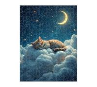 Puzzle 700 Pezzi Luna Gatto 52x38 cm Puzzles Classici Difficili Impossibili Puzzle Adulti 700 Pezzi per Gioco Familiare Decorazione per la Casa