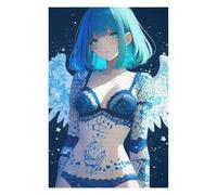 Puzzle 75x50cm/1000pcs Per Adolescenti Blue-haired Angel with Tattoos Anime Girl Gaming Puzzle Per Adulti Giochi Rilassanti Decorazione Per La Casa Regali Unici Per Compleanno E Natale 75x50cm/1000pcs