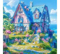 Puzzle 80 Pezzi,Paesaggio del cottage blu puzzle per adulti Giochi Educativi,Puzzles Artistico Adatto a Tutta la Famiglia(28 x 28 cm)