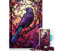 Puzzle a 1000 pezzi con corvo in stile vetrata per ragazzi, gioco di logica, ideale per momenti di relax, con taglio preciso e pezzo da collezione (38x26cm)