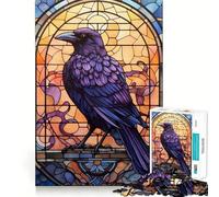 Puzzle a 1000 pezzi con corvo in stile vetrata per ragazzi, gioco di logica, ideale per momenti di relax, con taglio preciso e pezzo da collezione (38x26cm)