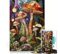 Puzzle a 1000 pezzi con funghi in vetro colorato per adulti, stimola la memoria, rilassa la mente, bordi precisi, lista dei desideri di Babbo Natale 38x52cm