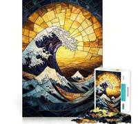 Puzzle a 1000 pezzi con grande onda e vetrata artistica per ragazzi, gioco di logica stimolante per il relax, bordi chiari, sorpresa di compleanno 38x26cm
