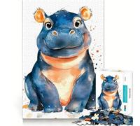 Puzzle a 1000 pezzi con ippopotamo sorridente ad acquerello,ideale per sviluppare la memoria,con bordi lisci e incastri perfetti Un modo divertente per riempire il tempo libero (38x52cm)