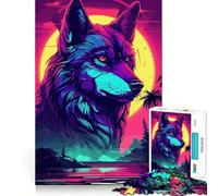 Puzzle a 1000 pezzi con lupo ad acquerello,divertente attività per allenare la mente,senza sbavature,pezzi ben tagliati,attività coinvolgente per serate tranquille (38x26cm)