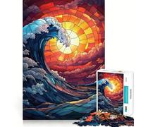 Puzzle a 1000 pezzi con motivo a onda in vetro colorato per ragazzi, gioco di logica, passatempo rilassante, taglio preciso, 50x75cm