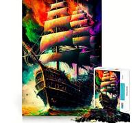 Puzzle a 1000 pezzi con nave pirata colorata, ideale per ragazzi, gioco di logica, gioco di gruppo, taglio di precisione, regalo originale (50x75cm)