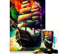 Puzzle a 1000 pezzi con nave pirata colorata, ideale per ragazzi, gioco di logica, gioco di gruppo, taglio di precisione, regalo originale (38x52cm)