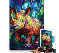 Puzzle a 1000 pezzi con rinoceronte in vetro colorato per ragazzi, gioco di abilità mentale, divertimento casual, design elegante da assemblare 50x75cm