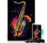 Puzzle a 1000 pezzi con sassofono e schizzi di colore, ideale per adolescenti, un gioco che stimola la mente e crea momenti di serenità Regalo perfetto per le festività (50x75cm)