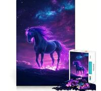 Puzzle a 1000 pezzi con simpatico cavallo spaziale al neon, ideale per adolescenti, per allenare la mente, per attività artistiche in famiglia e come regalo creativo (38x26cm)
