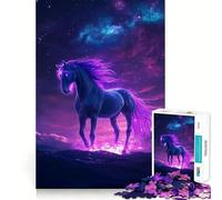 Puzzle a 1000 pezzi con simpatico cavallo spaziale al neon per adolescenti, rompicapo divertente per il tempo libero, arte da assemblare e da collezione (50x75cm)