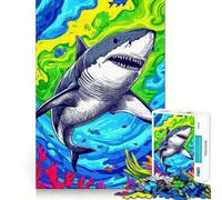 Puzzle a 1000 pezzi con squalo colorato a tema oceano, ideale per ragazzi, gioco di logica semplice e divertente, perfetto per il compleanno 38x52cm