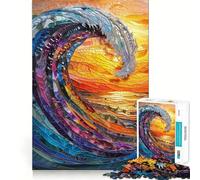 Puzzle a 1000 pezzi "Onda di Hokusai" con vetrata artistica, per adulti e ragazzi, gioco cognitivo, svago e divertimento, assemblaggio di motivi, regalo festivo 38x52cm
