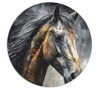 Puzzle a carboncino con ritratto di cavallo,1000 pezzi per adulti. Puzzle rotondi da 1000 pezzi per adulti. Regalo perfetto per l'arredamento della casa e per il divertimento delle feste 67,5x67,5 cm.