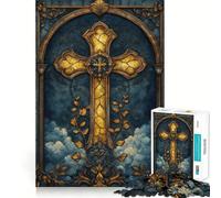 Puzzle a croce dorata in vetro colorato per ragazzi, 1000 pezzi, puro gioco di logica, tranquillo, rilassante, pulito, decorazione da parete 38x52cm
